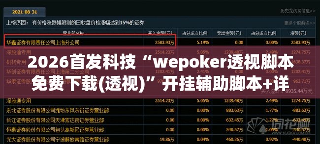 2026首发科技“wepoker透视脚本免费下载(透视)	”开挂辅助脚本+详细开挂安装教程